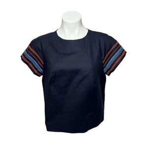 Brooks Brothers NWT navy blue tailored short sleeve top with embroidered sleeves